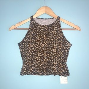 Leopard cotton spandex jersey sleeveless crop top